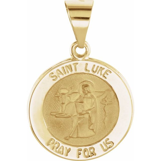 14K Yellow 15 mm Round Hollow St. Luke Medal