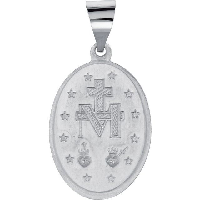 14K White 19x13.5 mm Oval Hollow Miraculous Medal