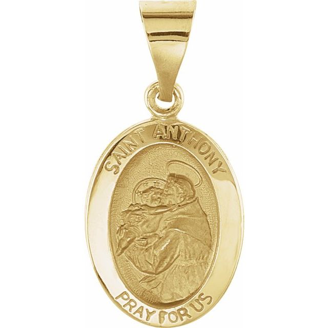 14K Yellow 15x11 mm Oval Hollow St. Anthony Medal