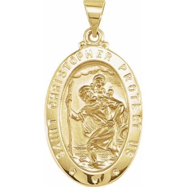 14K Yellow 25x17 mm Oval Hollow St. Christopher Medal
