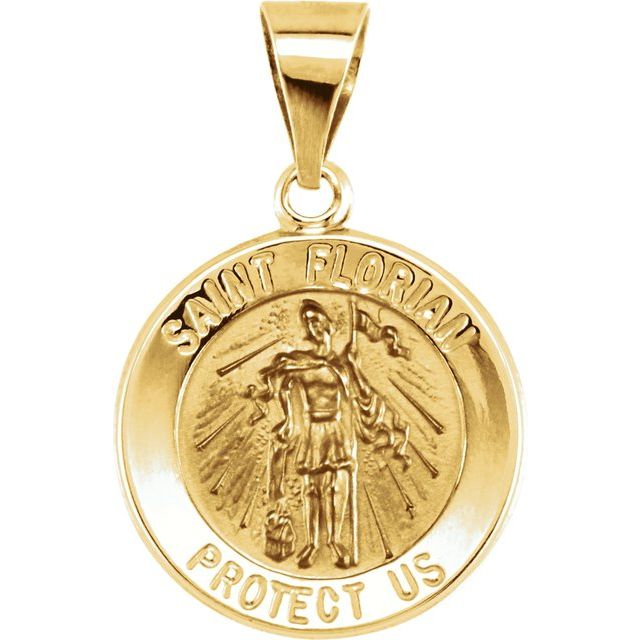14K Yellow 15 mm Round Hollow St. Florian Medal