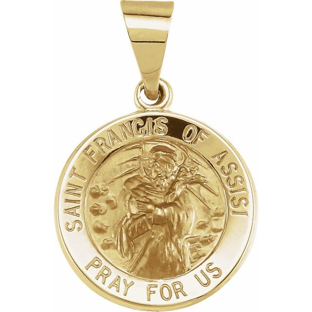 14K Yellow 15 mm Round Hollow St. Francis of Assisi Medal