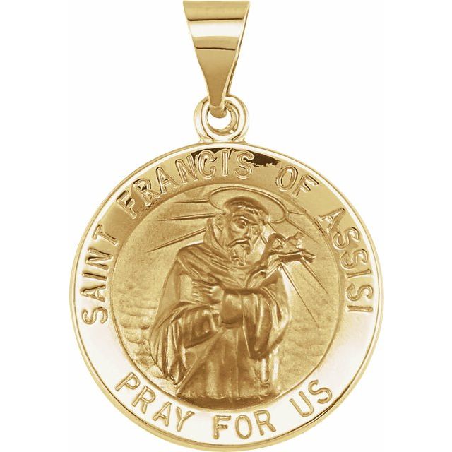 14K Yellow 18 mm Round Hollow St. Francis of Assisi Medal