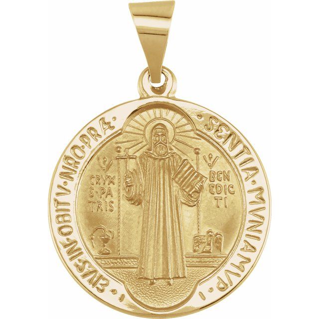 14K Yellow 18 mm Round Hollow St. Benedict Medal