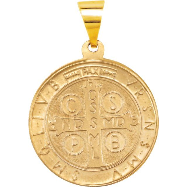 14K Yellow 18 mm Round Hollow St. Benedict Medal
