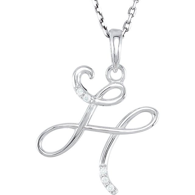 14K White .025 CTW Natural Diamond Initial H 18' Necklace