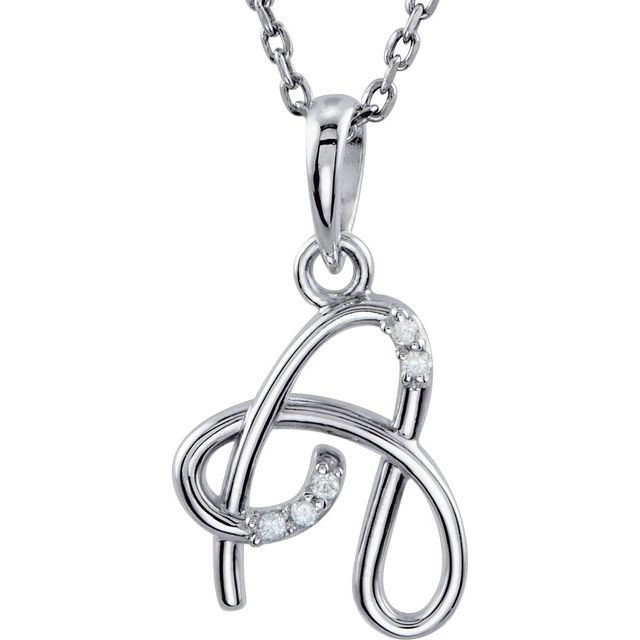 14K White .025 CTW Natural Diamond Initial A 18' Necklace
