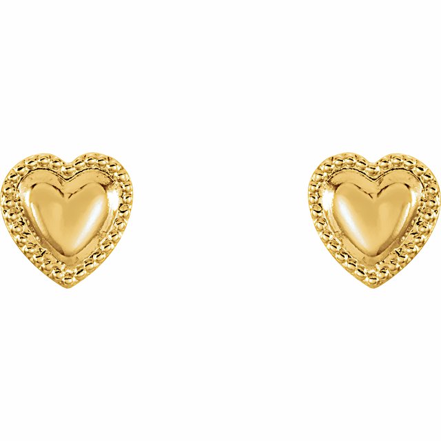 14k Yellow Youth Heart Earrings