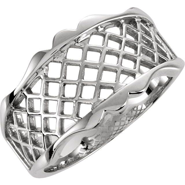 14K White Latticework Ring