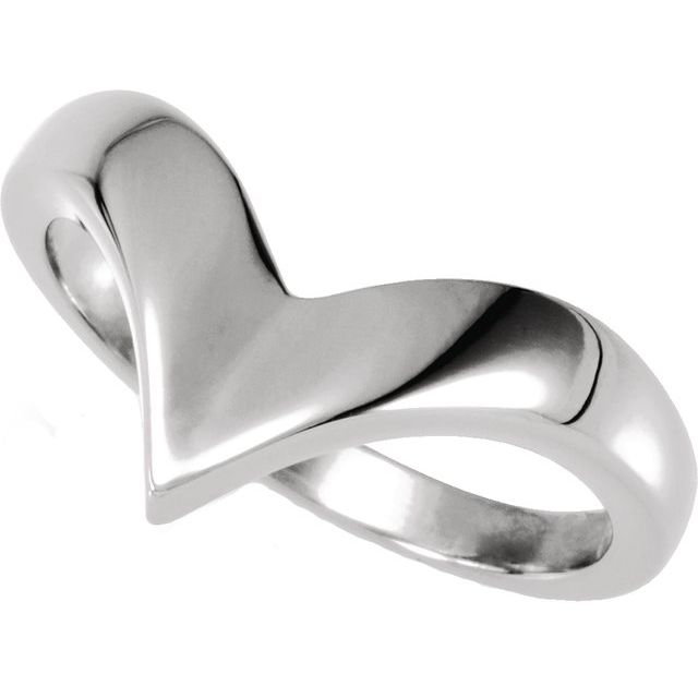 14K White V Ring