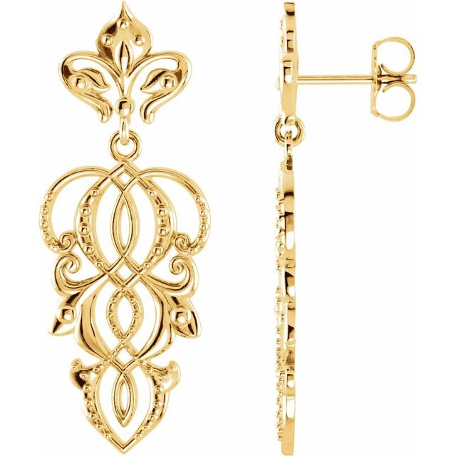 14K Yellow 34.5x13.25 mm Fleur-de-Lis Earrings