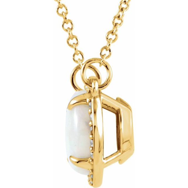 14K Yellow Natural White Opal & .05 CTW Natural Diamond 16' Necklace