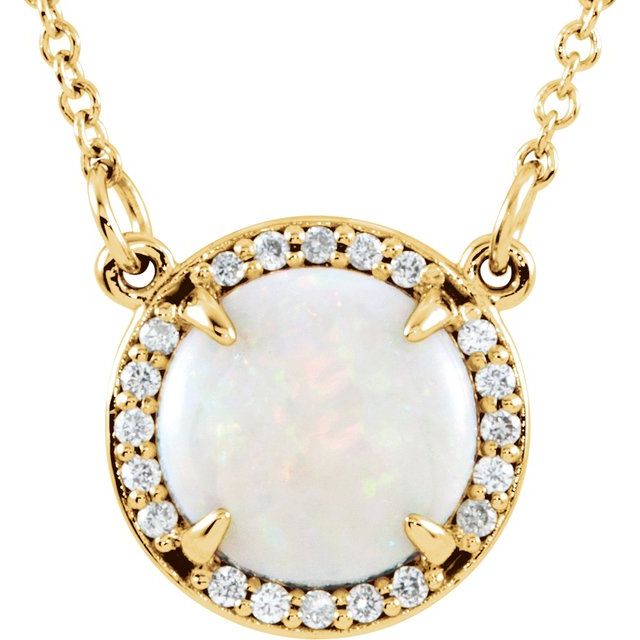 14K Yellow Natural White Opal & .05 CTW Natural Diamond 16' Necklace