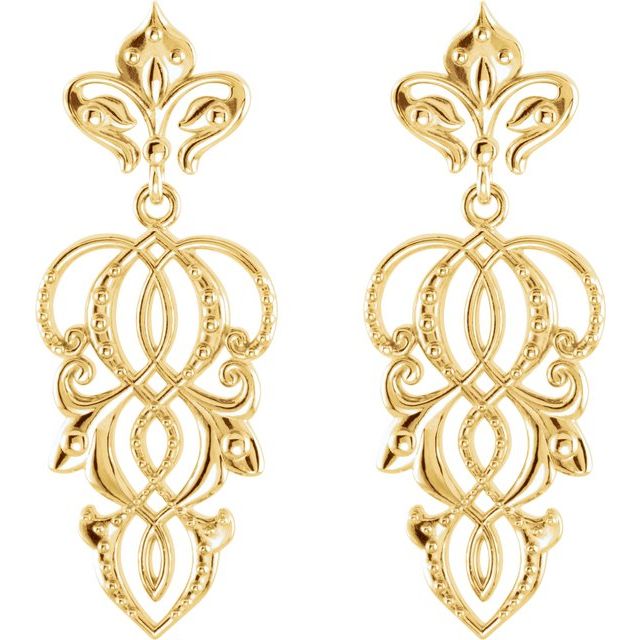 14K Yellow 34.5x13.25 mm Fleur-de-Lis Earrings