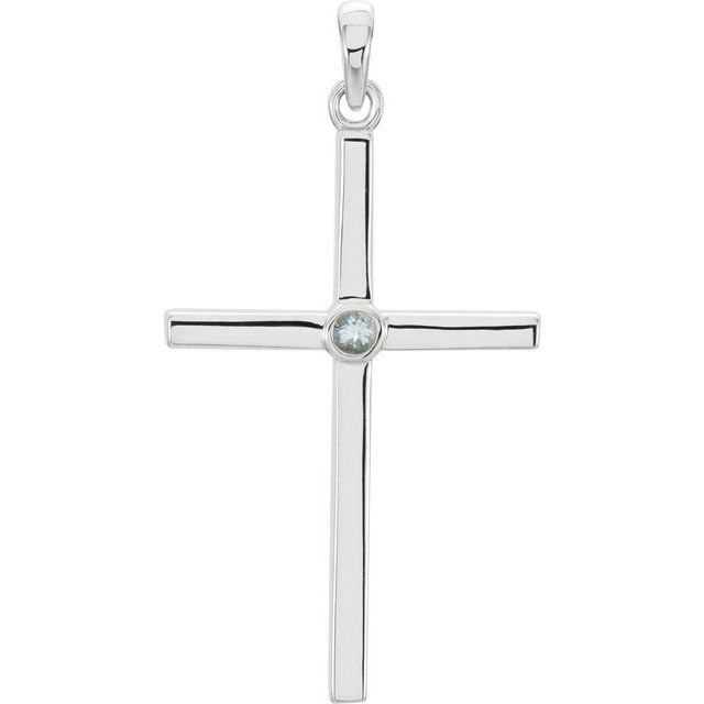 14k White Natural Aquamarine Cross Pendant