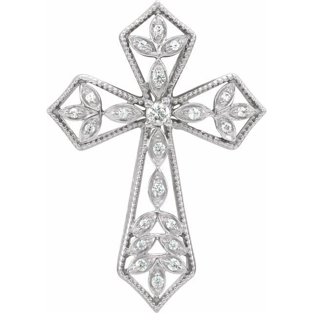 14k White 1/10 Ctw Natural Diamond Cross Pendant