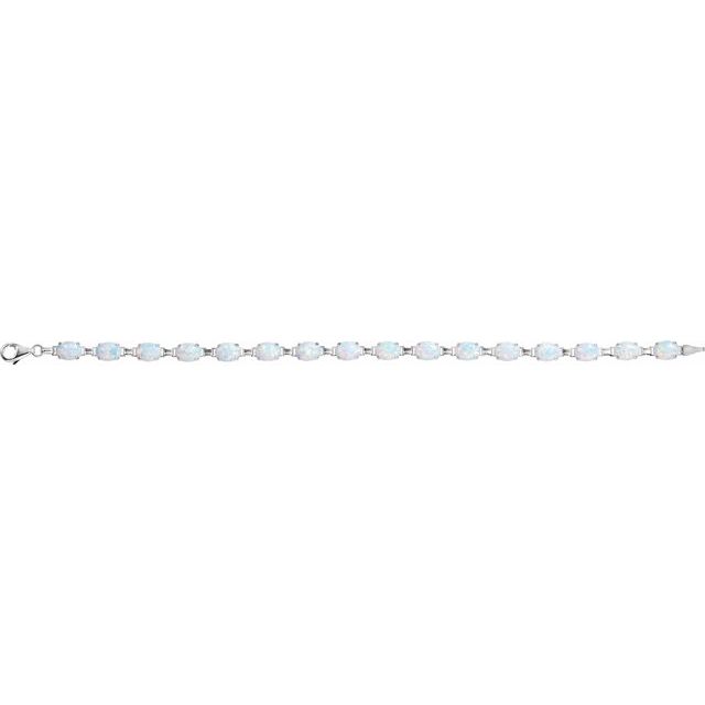 14K White Lab-Grown White Opal Line 7' Bracelet