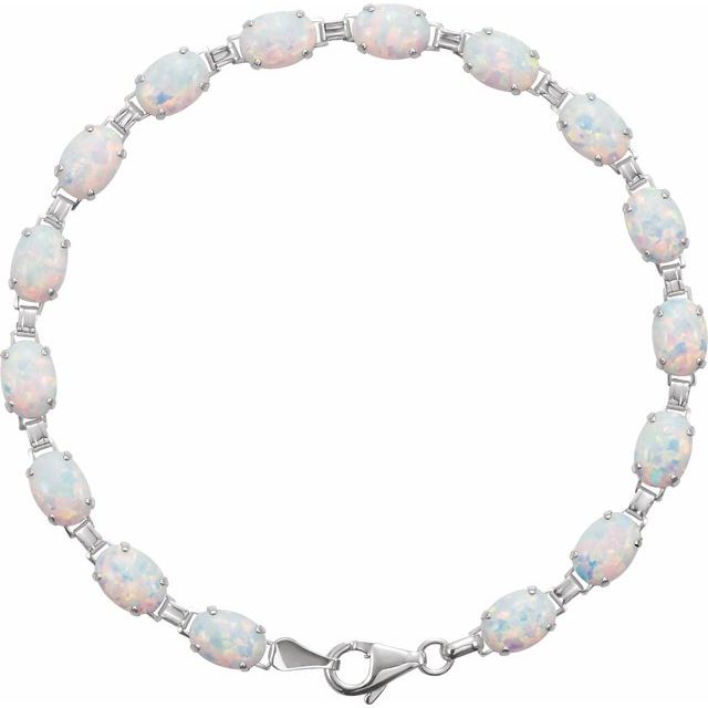 14K White Lab-Grown White Opal Line 7' Bracelet