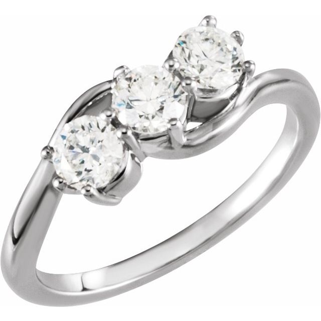 14K White 1 CTW Lab-Grown Diamond Three-Stone Ring