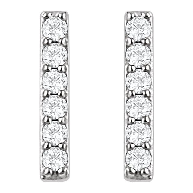 14k White 1/10 Ctw Natural Diamond Bar Earrings
