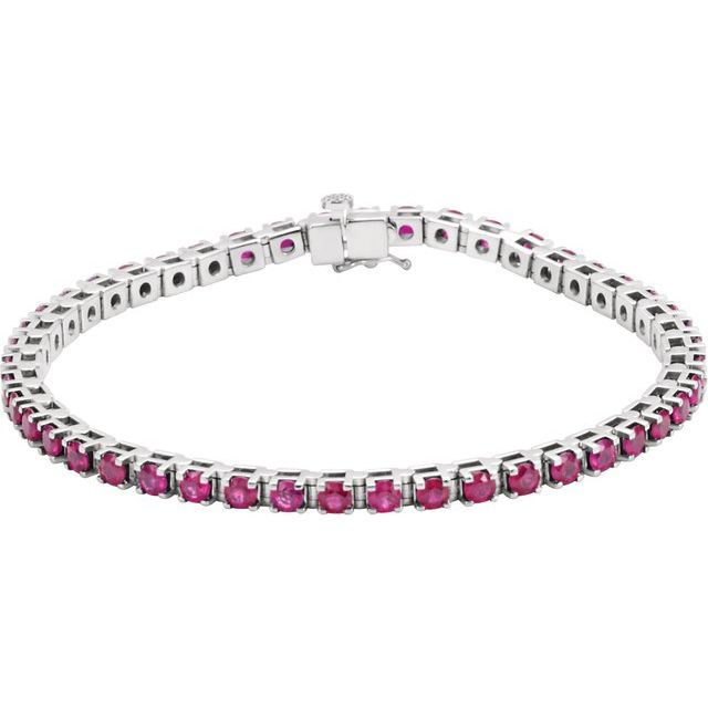 14K White Lab-Grown Ruby Line 7' Bracelet