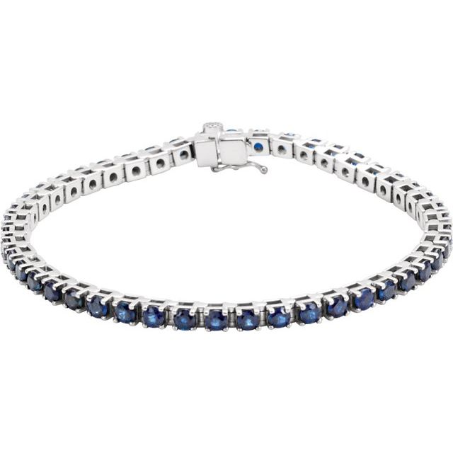 14K White Lab-Grown Blue Sapphire Line 7' Bracelet
