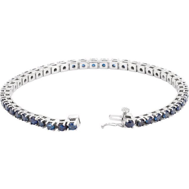 14K White Lab-Grown Blue Sapphire Line 7' Bracelet