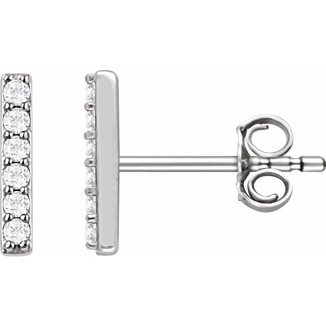 14k White 1/10 Ctw Natural Diamond Bar Earrings