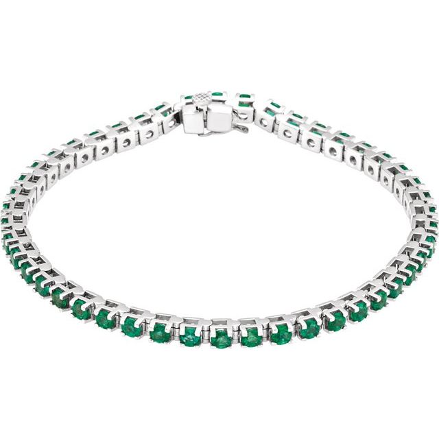 14K White Lab-Grown Emerald Line 7' Bracelet
