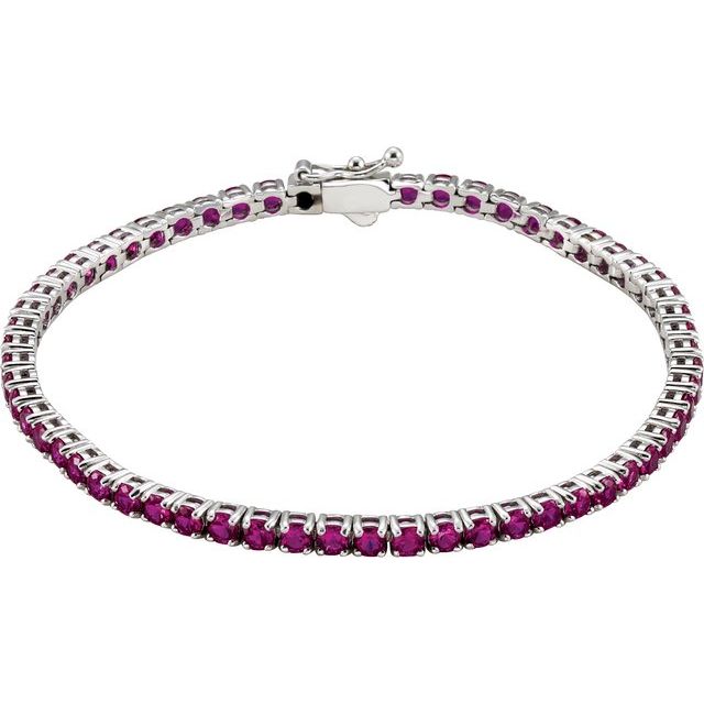 14K White Lab-Grown Ruby Line 7.25' Bracelet