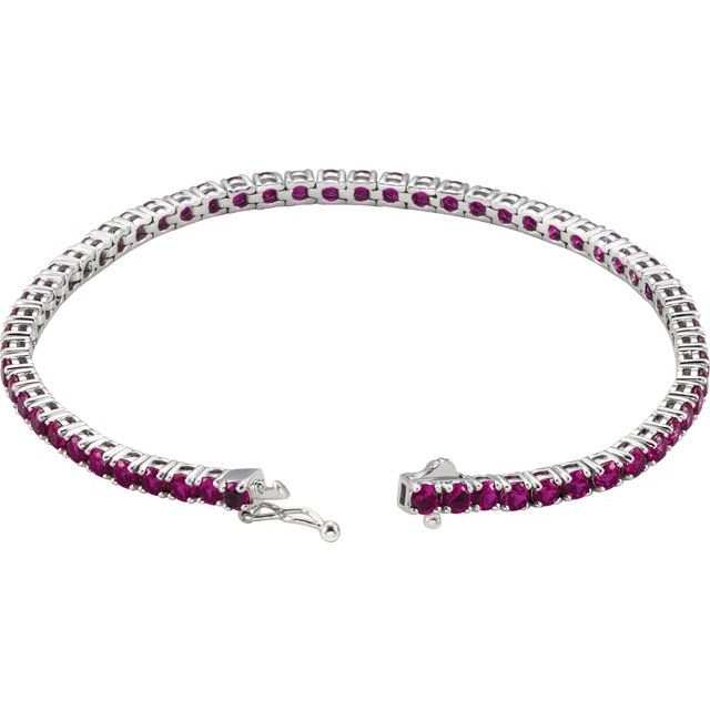 14K White Lab-Grown Ruby Line 7.25' Bracelet