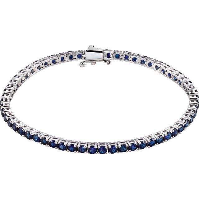 14K White Lab-Grown Blue Sapphire Line 7.25' Bracelet