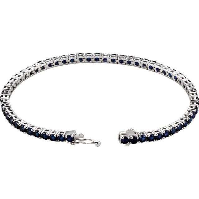 14K White Lab-Grown Blue Sapphire Line 7.25' Bracelet