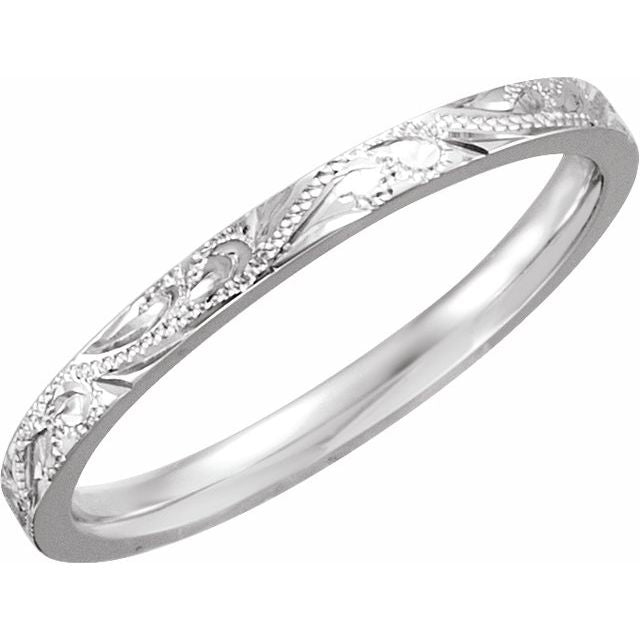 14K White 2 mm Hand Engraved Band Size 7