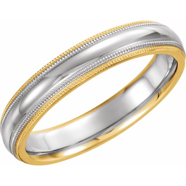 14K Yellow/White/Yellow 4 mm Half Round Comfort-Fit Band with Double Milgrain Size 5.5
