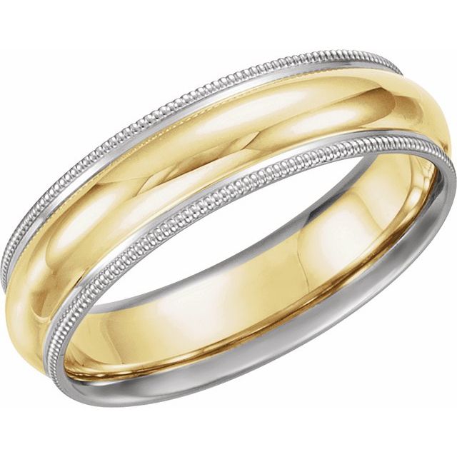 14K White/Yellow/White 6 mm Grooved Band with Milgrain Size 9.5