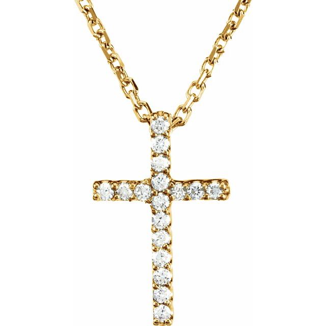 14K Yellow .06 CTW Natural Diamond Petite Cross 16' Necklace