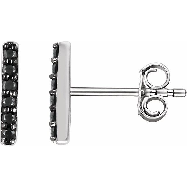 14k White 1/10 Ctw Natural Black Diamond Bar Earrings