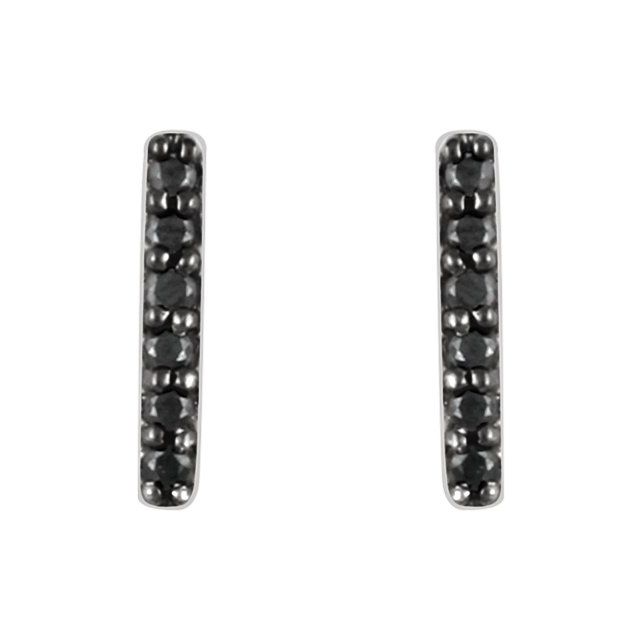 14k White 1/10 Ctw Natural Black Diamond Bar Earrings