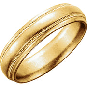 14K Yellow 6 mm Half Round Band with Milgrain Size 10