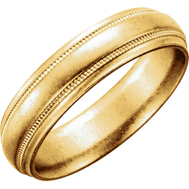 14K Yellow 6 mm Half Round Band with Milgrain Size 10