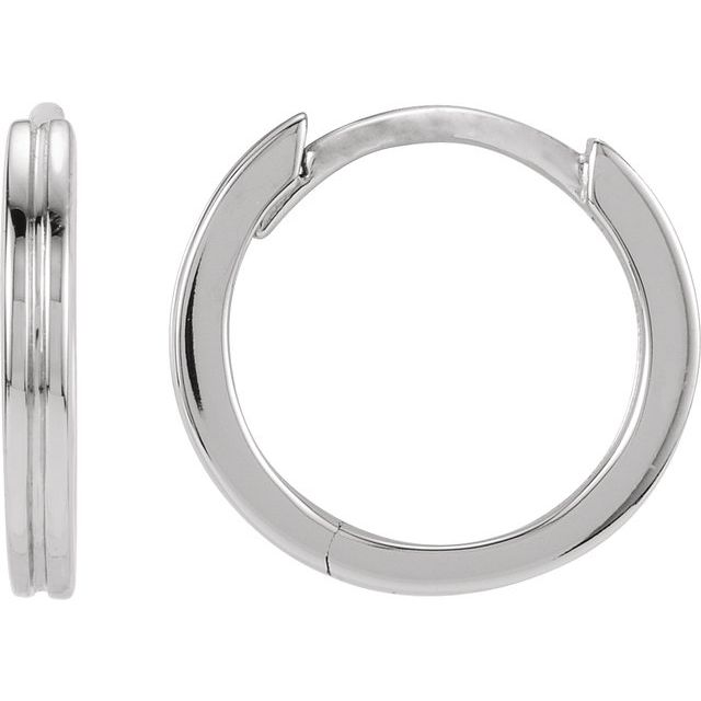 14K White Grooved Hinged 10.3 mm Huggie Hoop Earrings