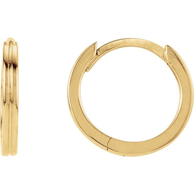 14K Yellow Grooved Hinged 10.3 mm Huggie Hoop Earrings