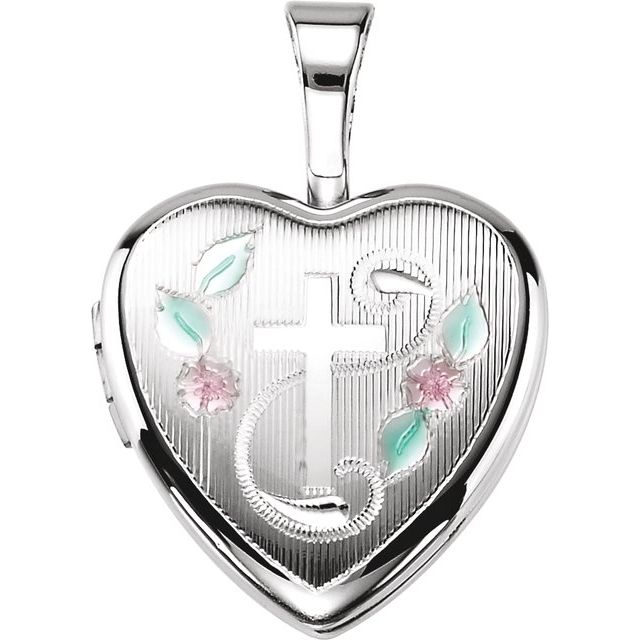 Sterling Silver Enamel Cross Heart Locket