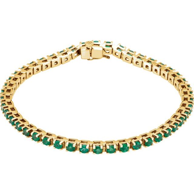 14K Yellow Lab-Grown Emerald Line 7' Bracelet
