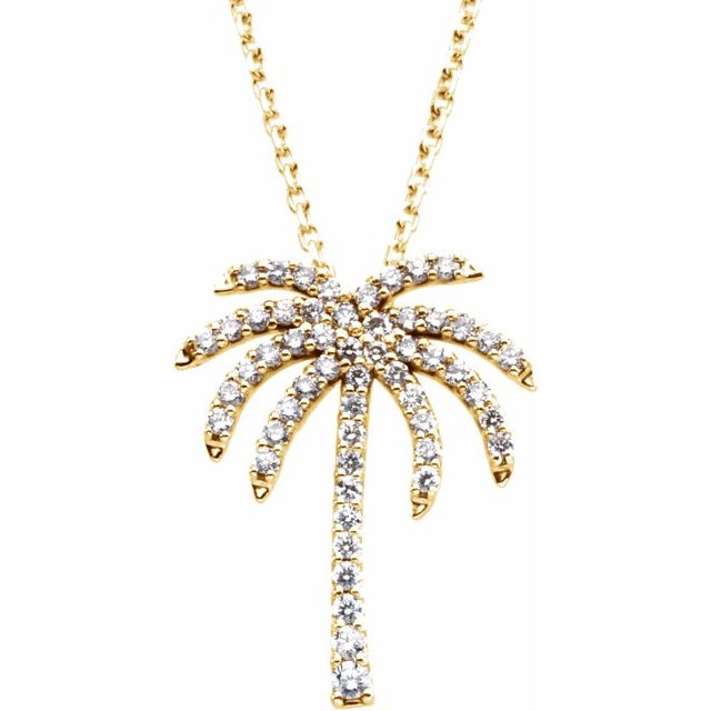 14K Yellow 1/4 CTW Natural Diamond Palm Tree 16' Necklace