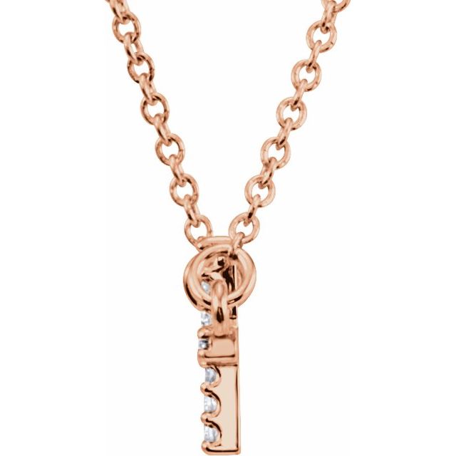 14k Rose .07 Ctw Natural Diamond Sideways Cross 16-18' Necklace