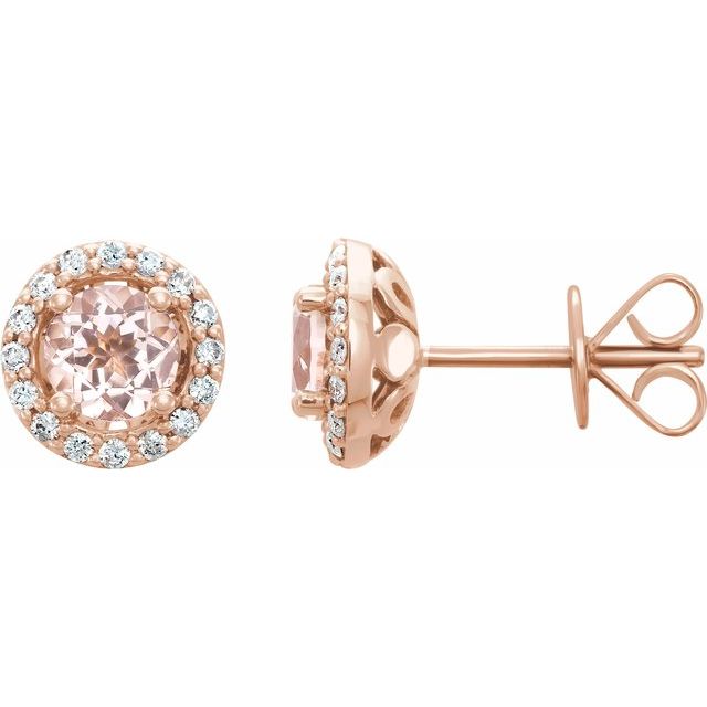 14k Rose Natural Pink Morganite & 1/5 Ctw Natural Diamond Earrings