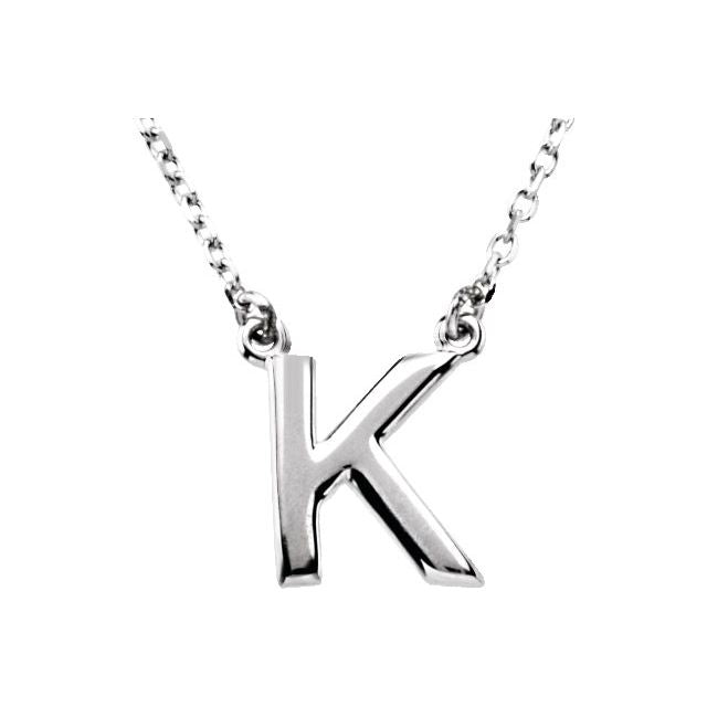 Sterling Silver Block Initial K 16' Necklace