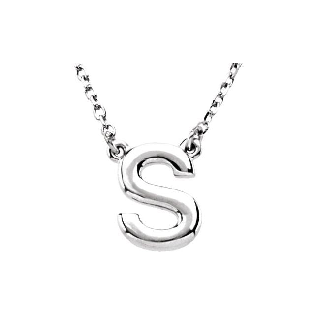 Sterling Silver Block Initial S 16' Necklace